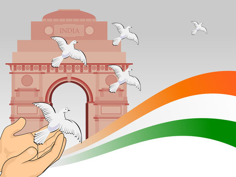 A scene of republic day with flying pigeon in front of India get