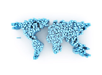 world map made of cubes