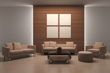 3d render modern living room