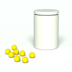 White jar with vitamins.