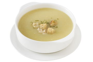 chicken soup in the white bowl