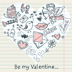 Doodle Valentine's day love postcard - 37943295