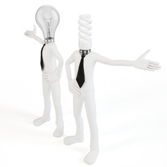 3d man businessman with light bulbs