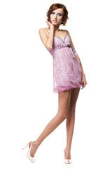 Beautiful woman in pink dress