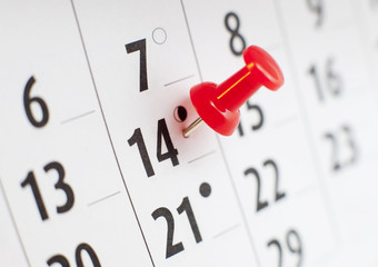 punaise rouge sur un calendrier 14