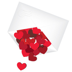 Hearts in the white envelope. Love letter