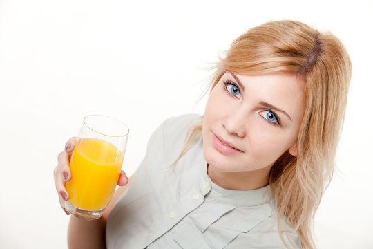 young woman with orange juice