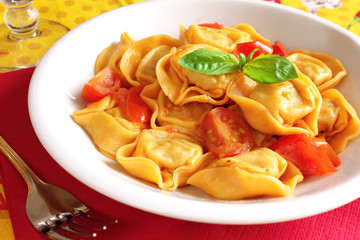 Freshly cooked ravioli