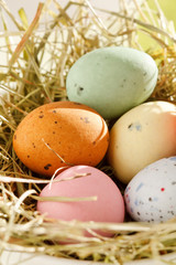 Easter chocolate eggs in the nest