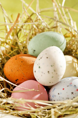 Easter chocolate eggs in the nest