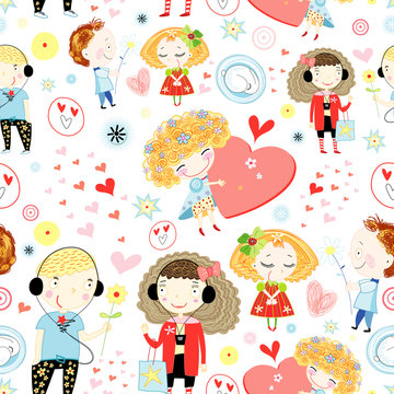 seamless pattern of children in love