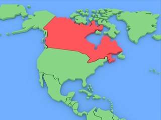 Three-dimensional map of Canada isolated. 3d