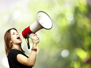 woman using megaphone