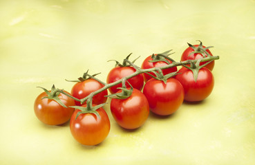 tomato grapes on green background