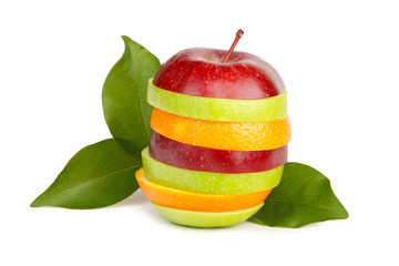 Fresh sliced fruit with  leaves