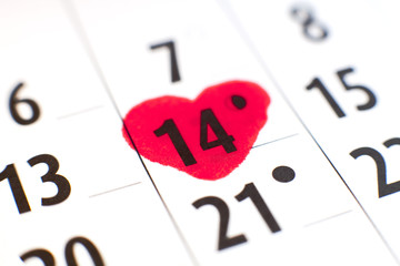 14 février saint Valentin sur un calendrier