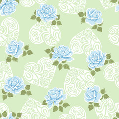 Seamless wallpaper pattern with roses, vector illustration