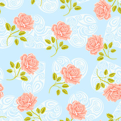 Seamless wallpaper pattern with roses, vector illustration