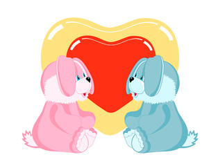 illustration with two rabbits and heart