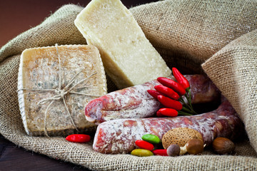 Fototapeta na wymiar assortment of cheese and salami