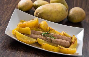 Sausage and potatoes.