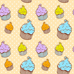 Cute vintage cupcake seamless texture