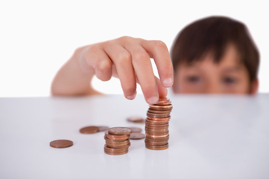 Little Boy Counting His Change