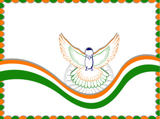 An Indian flag card with the flying pigeon. Vector Illustration.