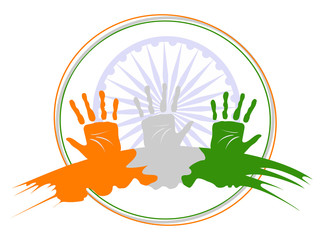 A vector illustration of three hands colored in an Indian Nation