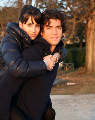 Romantic couple playing embrace