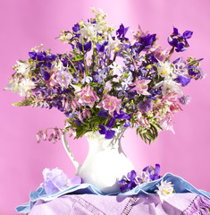 bouquet of spring flowers,  iris and aquilegia