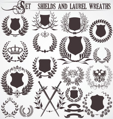 set - shields and laurel wreaths
