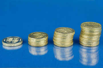 Rising stacks of pound coins