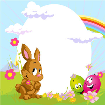 easter frame with bunny and happy eggs