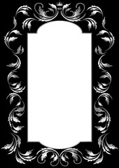 Frame of silver leaf in old style on a black background.