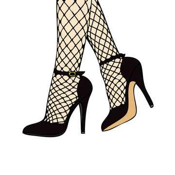 Black High Heels with fishnet stockings