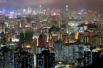 Hong Kong downtown with many building at night