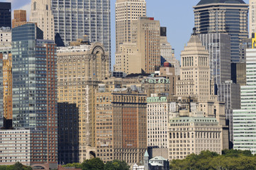 Manhattan, gesehen von Ellis Island, New York, USA