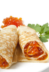 pancakes with red caviar