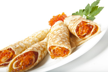 pancakes with red caviar