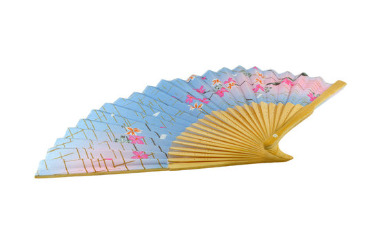 Blue Chinese paper fan with a pattern