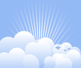 Cloud background with rays vector