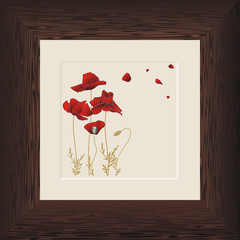 painting of red poppies in wooden frame