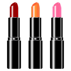 Lipstick set isolated over white square background