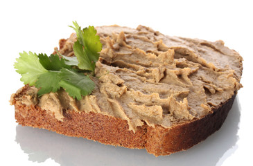 Fresh pate on bread isolated on white