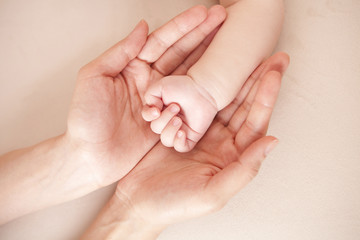 Obraz na płótnie Canvas Baby hand in mother's palm
