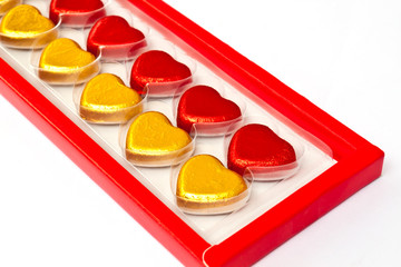 Chocolate hearts in box