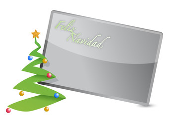 spanish - merry christmas tree card illustration design on white
