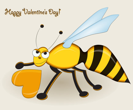 cute wasp with a heart on St. Valentine's day