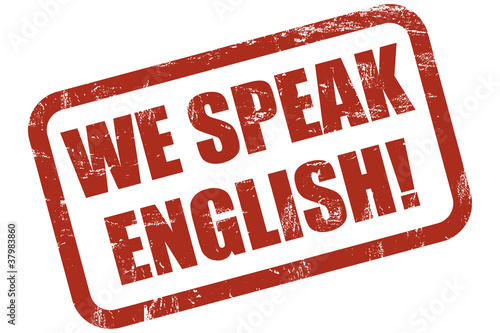 "Grunge Stempel rot WE SPEAK ENGLISH!" Stock photo and royalty-free